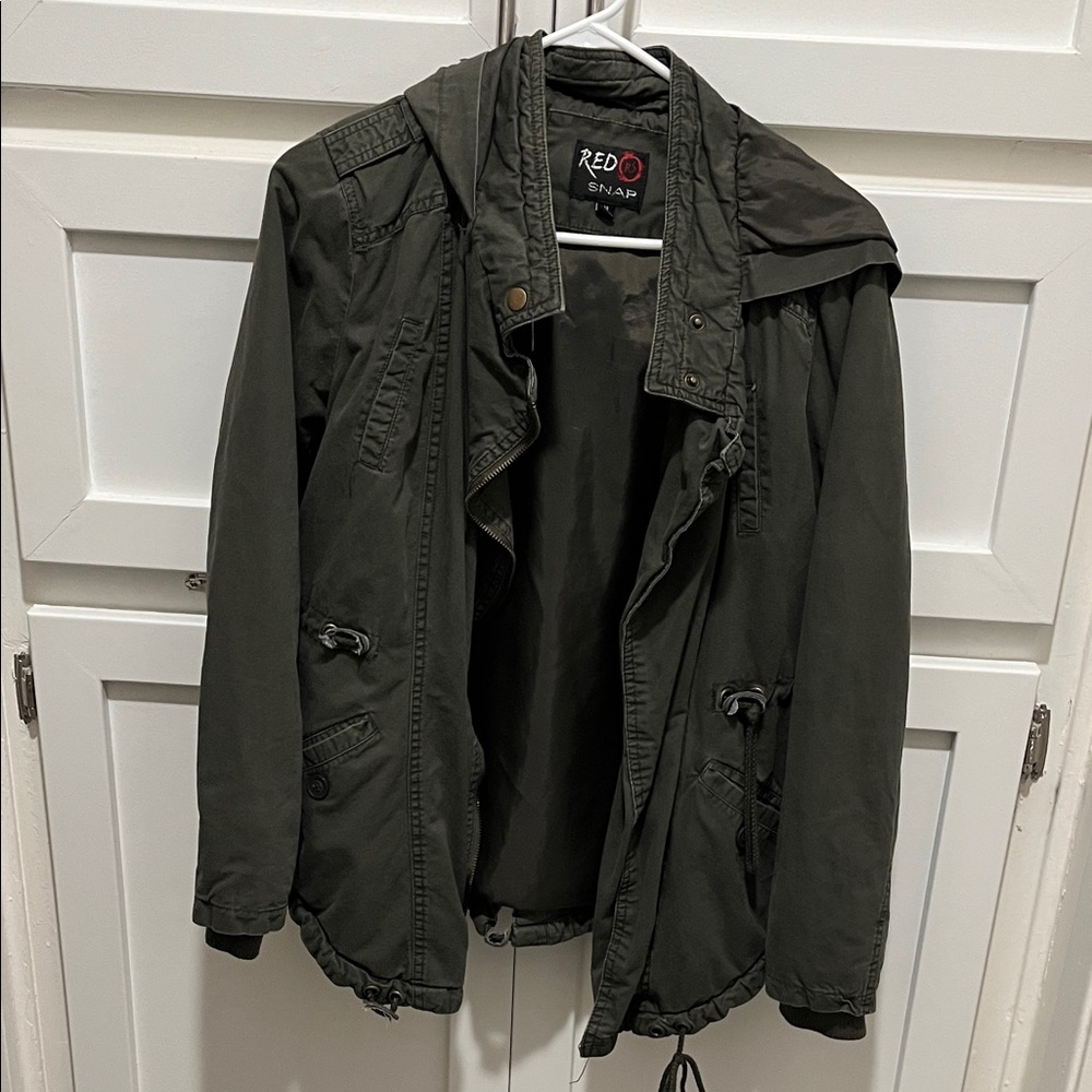 Red Snap Military Field Jacket - Dark Green